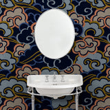Inspired by a Japanese kimono, this designer wallpaper features an enchanting pattern of large abstract clouds. 