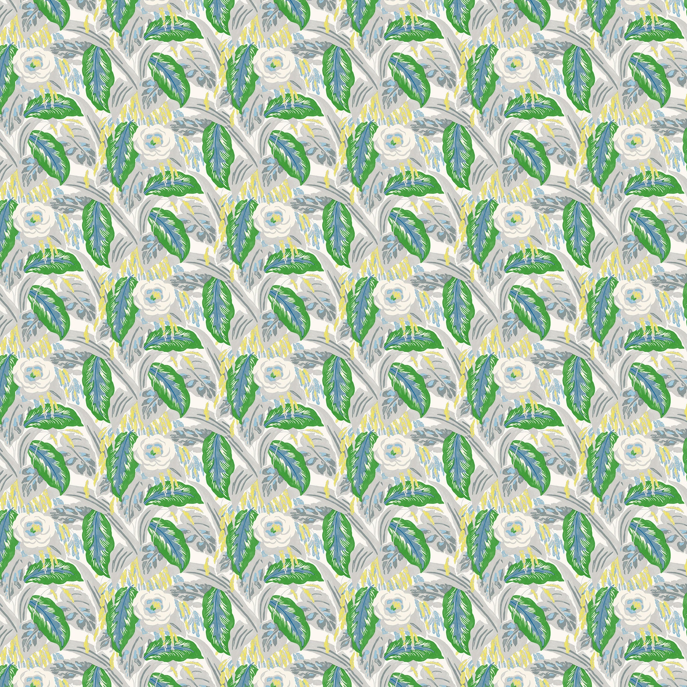 Sample of a green floral wallpaper.