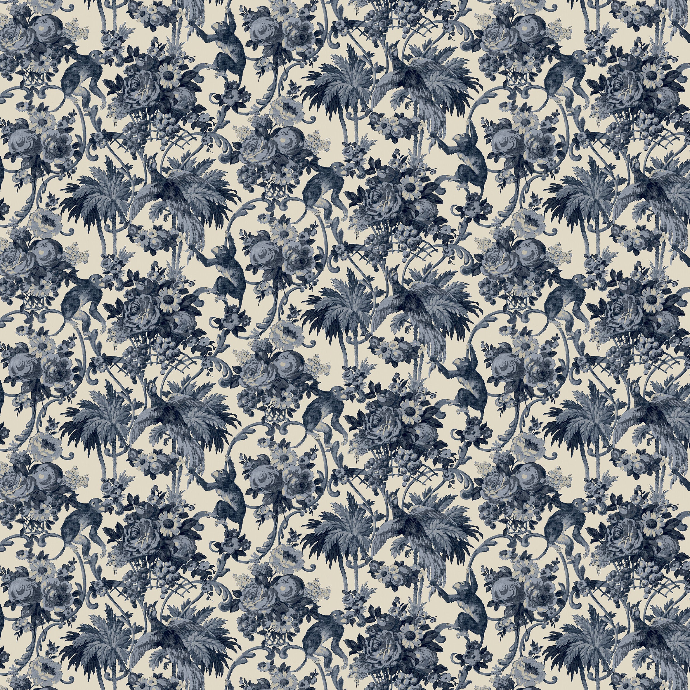 Tropical wallpaper with a classic monkey pattern.