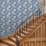 Hallway with stylish abstract wallpaper featuring dramatic, undulating waves.
