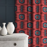 Patterned velvet curtains featuring a fun, jazzy pattern in Rosewood.